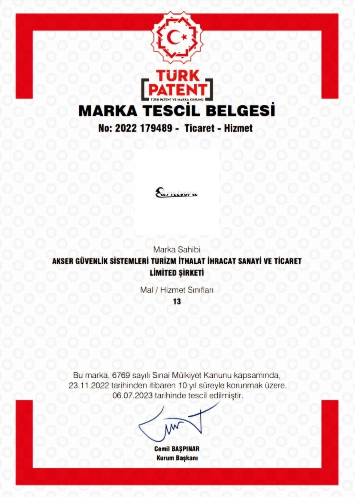 Trademark Registration Certificate